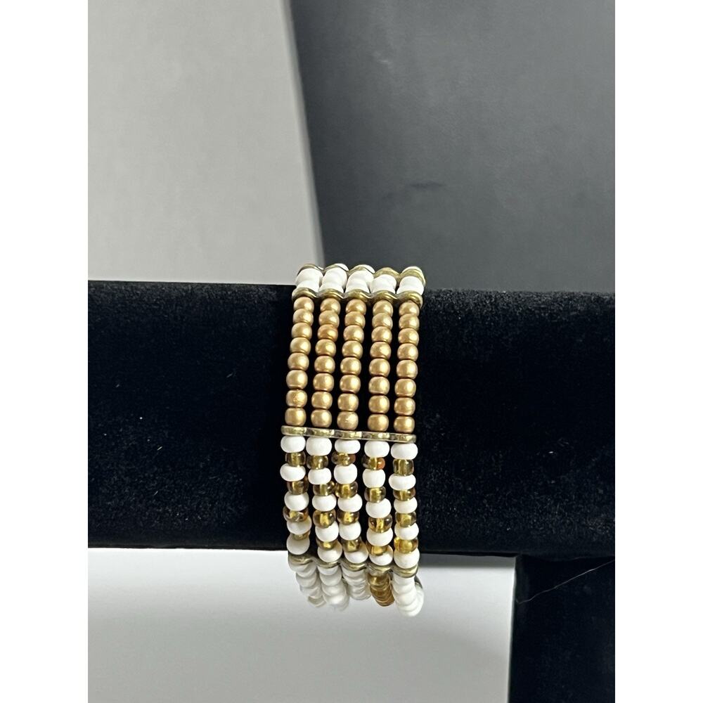 Women’s Strength Beaded Bracelet White Gold Amber 8” L